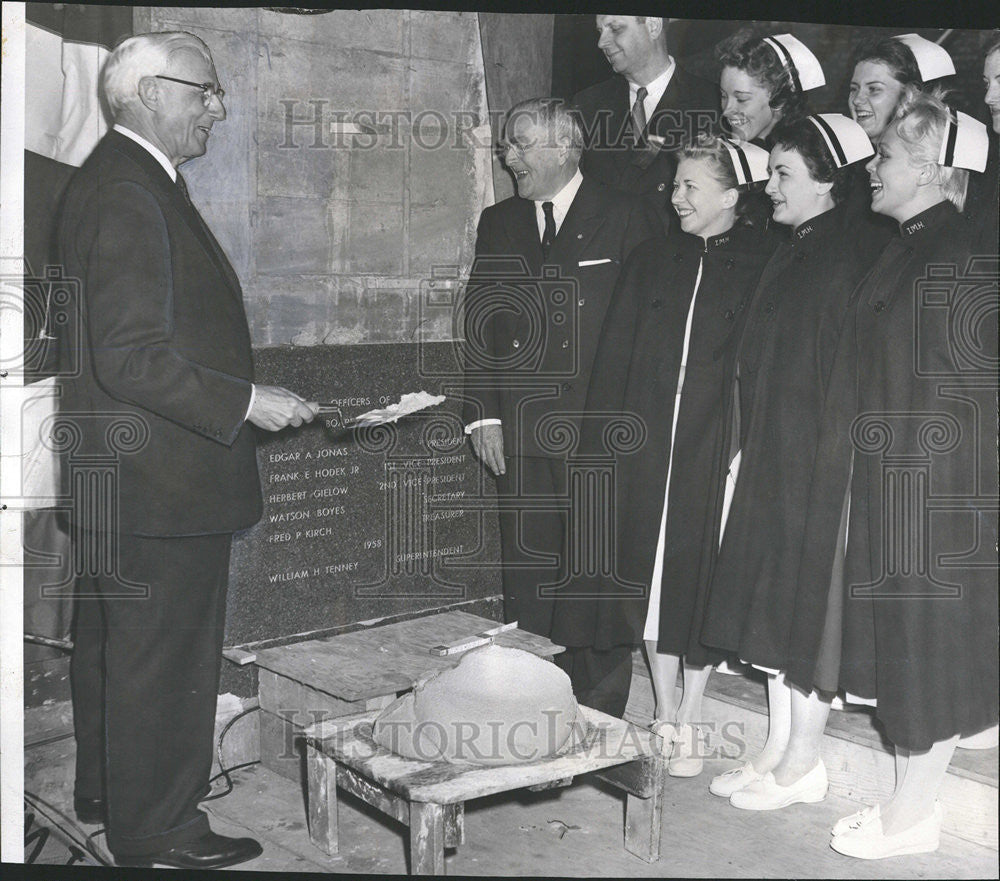 1958 Press Photo Cornerstone Addition Illinois Masonic Hospital Place Jonas - Historic Images