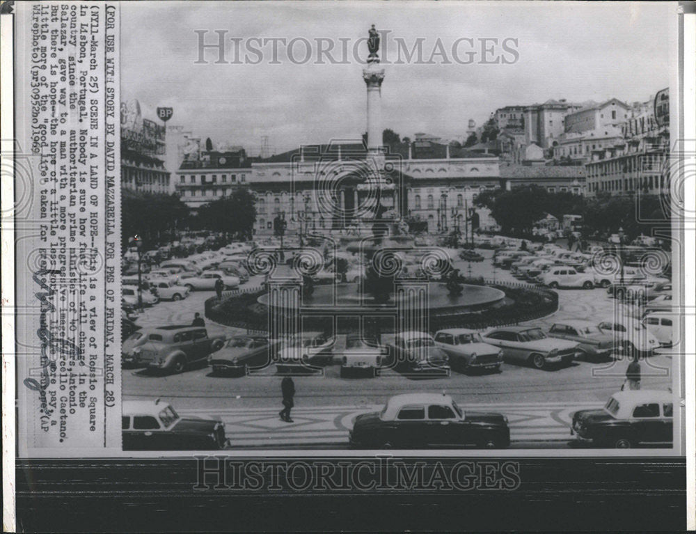 1969 Press Photo A View Of Rossio Square In Lisbon, Portugal - Historic Images