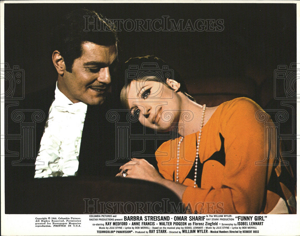 1968 Press Photo Barbara Streisand and Omar Sharif Star In Funny Girl - Historic Images