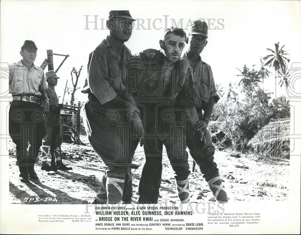 1961 Press Photo William Holden Alec Guinness Jack Hawkins Bridge On River Kwai - Historic Images