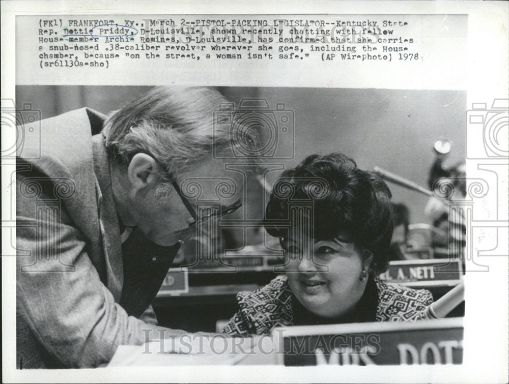 1978 Press Photo Dottie Priddy D-Louise Pistol Packing legislator Kentucky - Historic Images