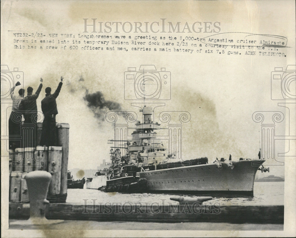 1949 Press Photo Argentina Cruiser Almirante Brown, Hudson River Dock - Historic Images