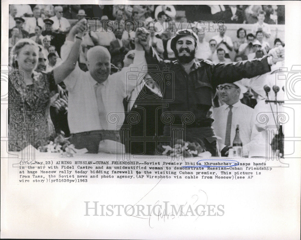 1963 Press Photo Nikita Khrushchev Fidel Castro Russian Cuban Moscow - Historic Images