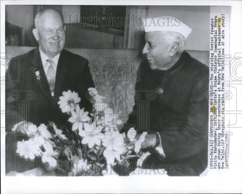 1960 Press Photo Soviet Premier Krushchev And India&#39;s Prime Minister Nehru - Historic Images