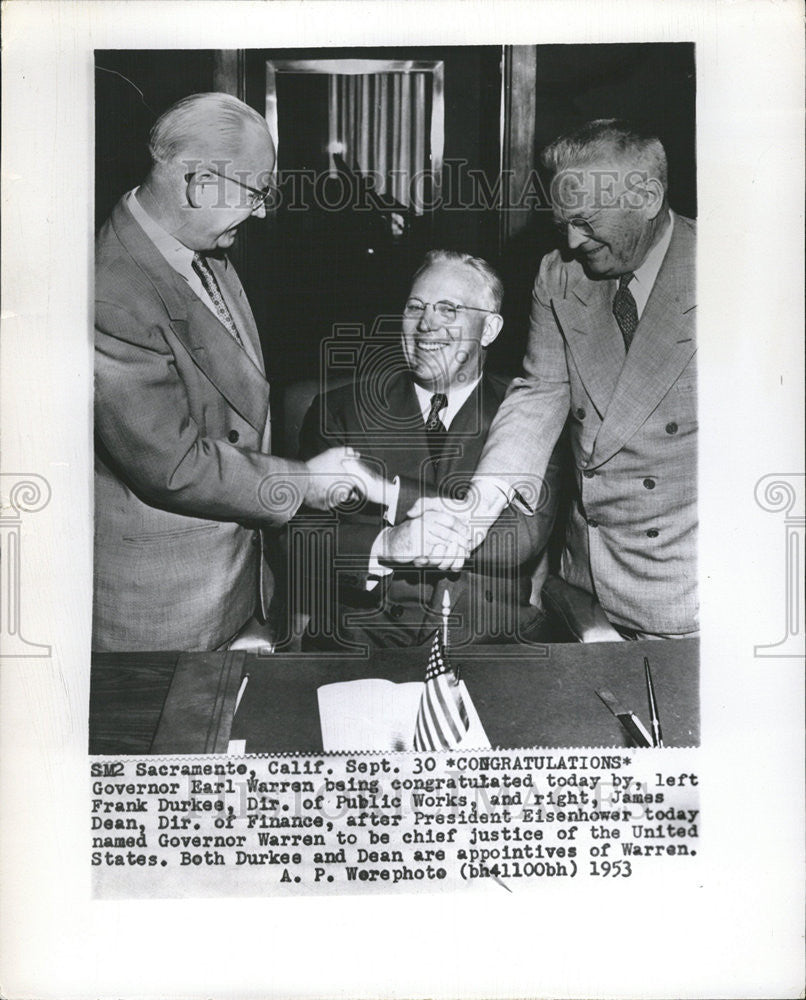 1953 Press Photo Eisenhower Names Governor Earl Warren Chief Justice USA - Historic Images