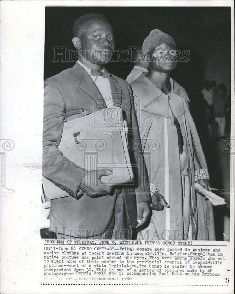 1960 Press Photo Tribal chief Leopoldville Belgian Congo Native Clothes - Historic Images