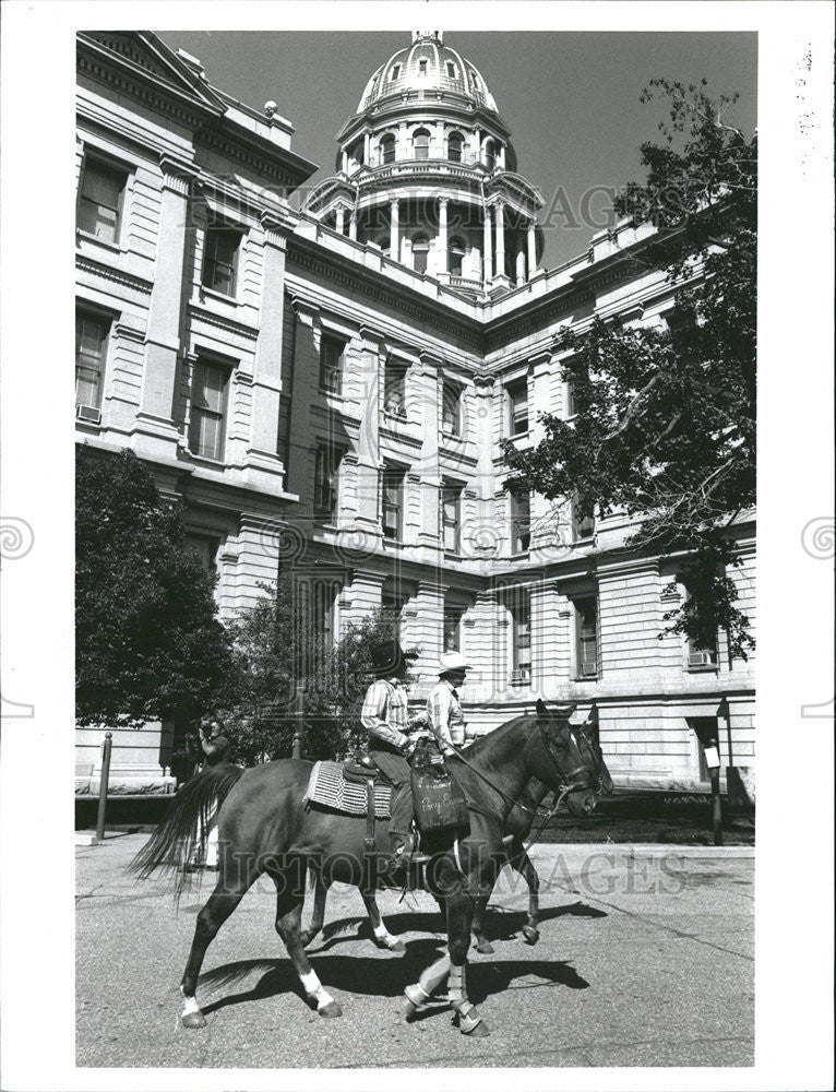 1991 Press Photo Pony Express Riders/Jason Riley/Elvon Rose/Denver/Politicians - Historic Images