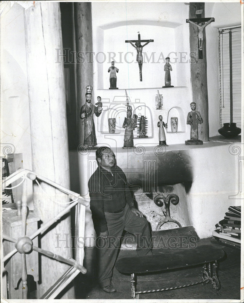 1957 Press Photo Santos Taos Inn Augustine Dall room arrange - Historic Images