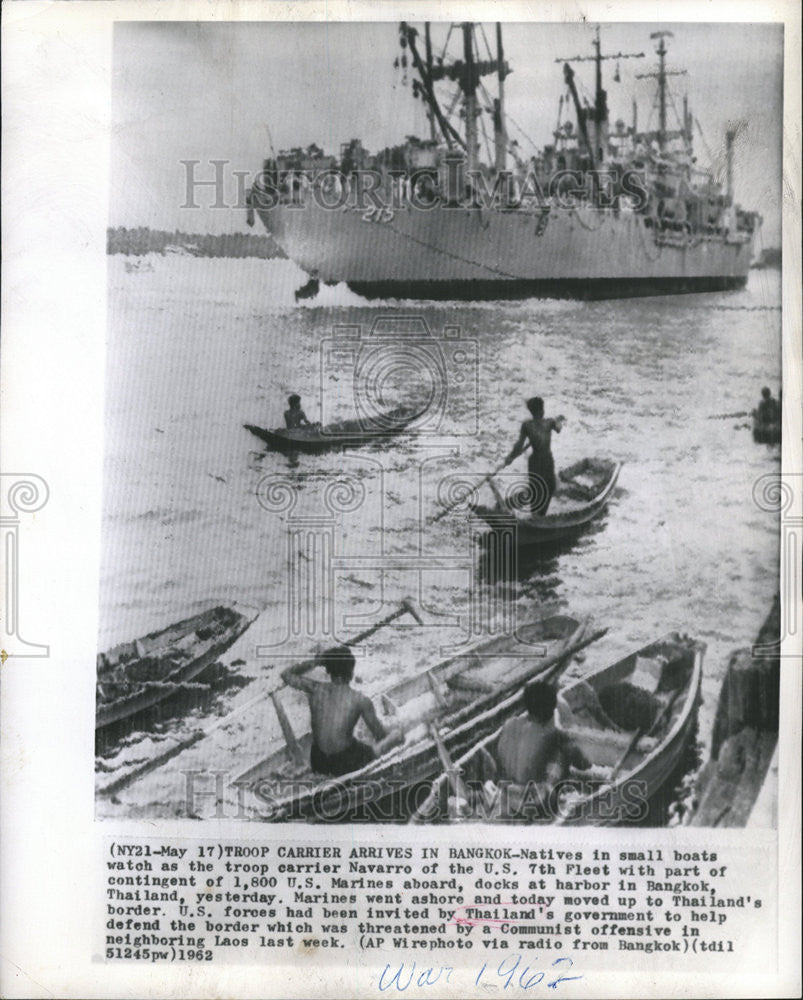 1962 Press Photo Bangkok US Marine aboard Thailand Communist Government Boat - Historic Images