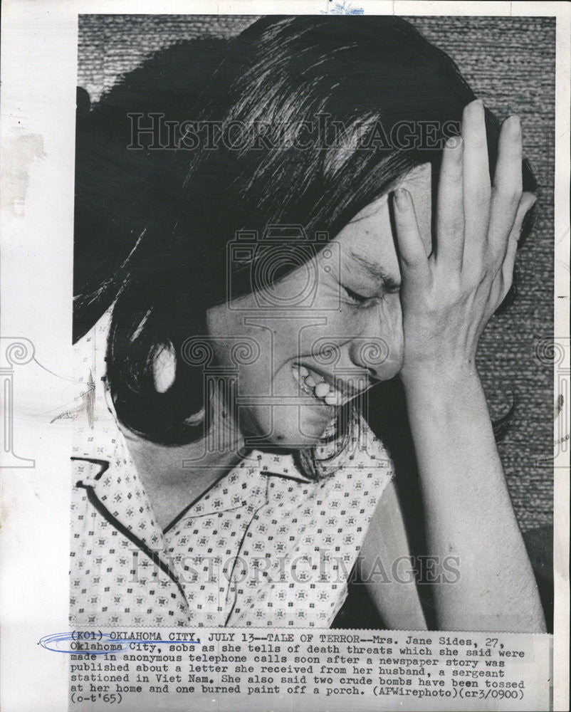 1965 Press Photo Mrs Jane Oklahoma City Sob Death Threat Anonymous Telephone - Historic Images