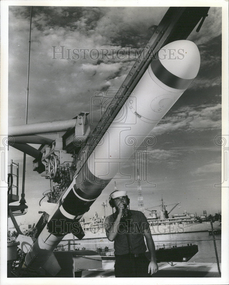 1961 Press Photo Asroc Missile navy Potent Answer Submarine Threat Stand Load - Historic Images