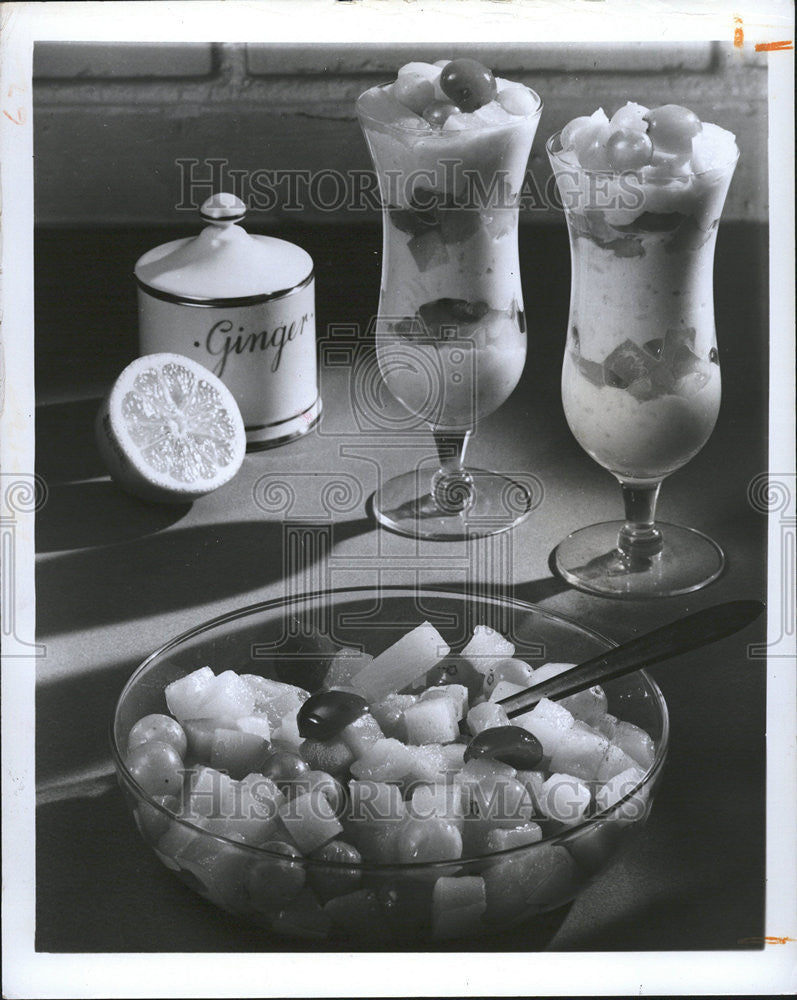 1974 Press Photo Canned fruit cocktail creamy rice pudding ginger lime juice - Historic Images