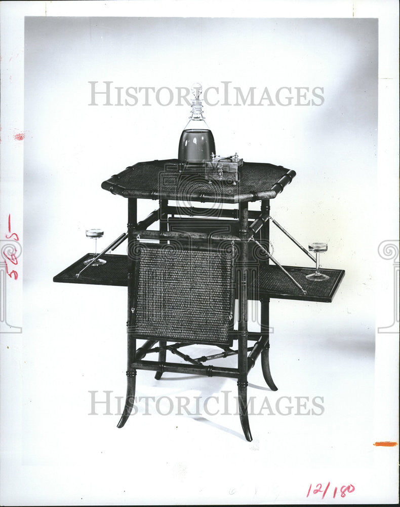 1970 Press Photo Tea Cart Conversation starter Cart Bamboo Turning Woven Ration - Historic Images