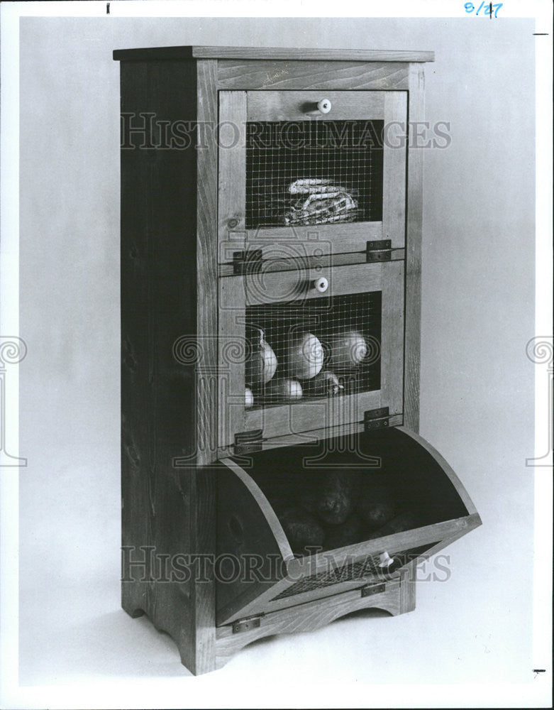 1989 Press Photo A Wooden Food-Storage Bin/Furniture Cabinet - Historic Images