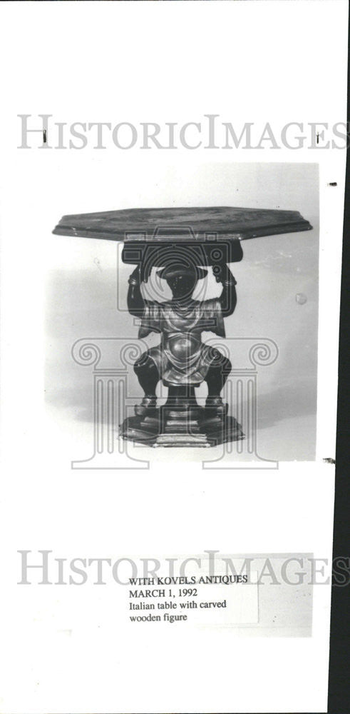 1992 Press Photo Carved Wooden Blackamoor Italian Table - Historic Images