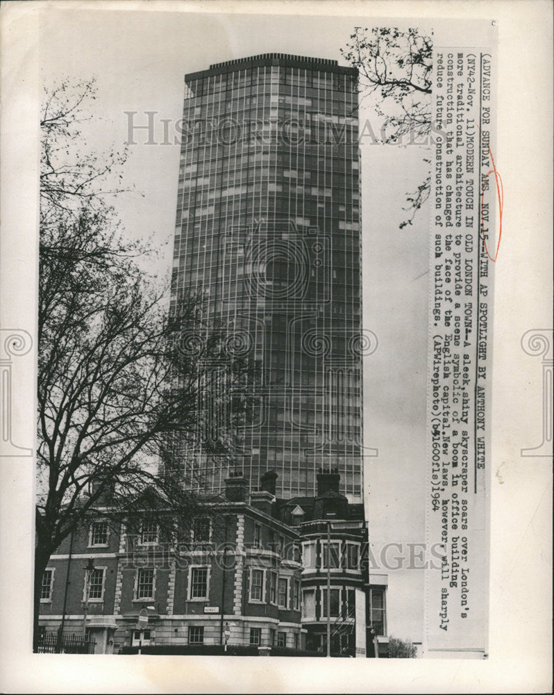 1964 Press Photo Shiny Skyscraper soars London architecture  symbolic - Historic Images