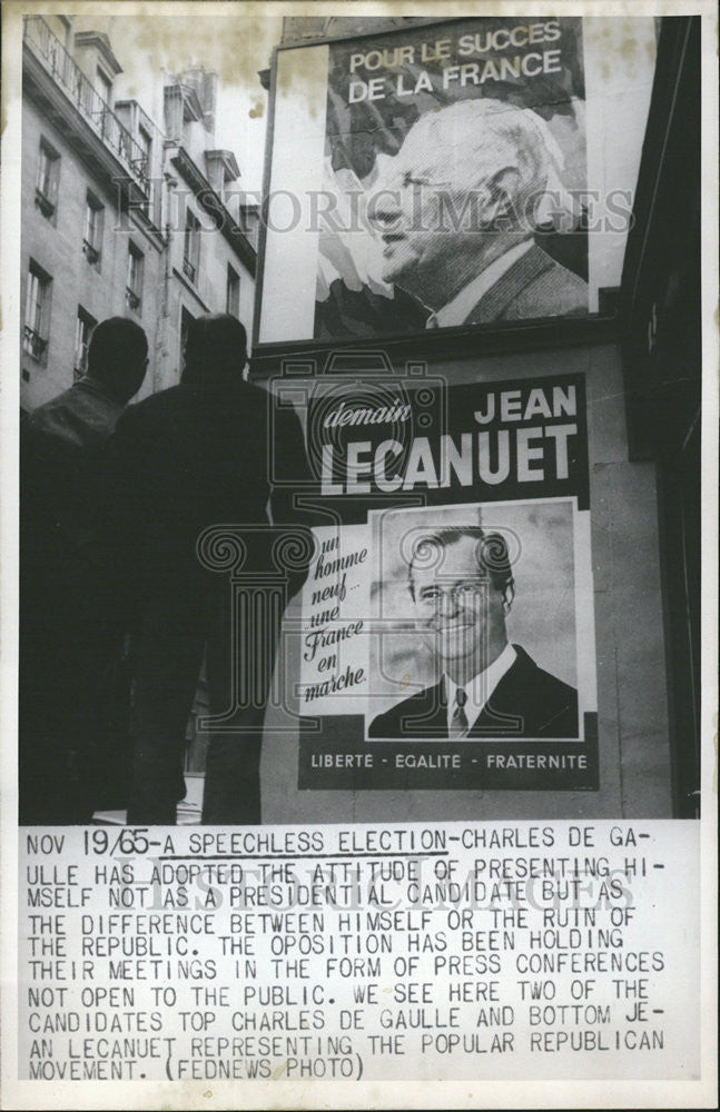 1965 Press Photo Charles De Gaulle presidential candidate ruin Republic Lecanuet - Historic Images