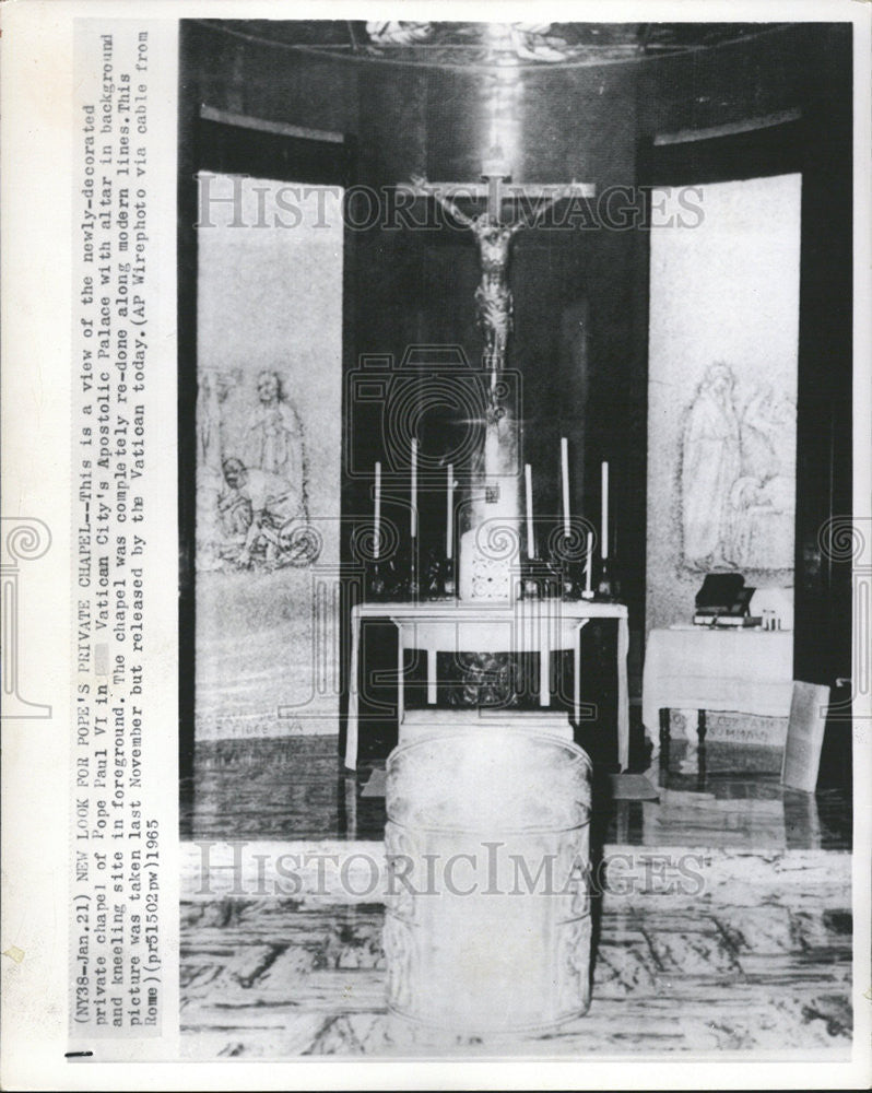 1965 Press Photo Pope Private Chapel Altar Vatican City Apostolic Palace - Historic Images