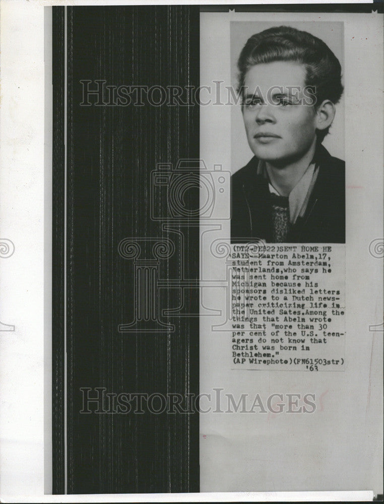 1963 Press Photo Maarton Abeln Student Amsterdam Netherland Say Sent Home - Historic Images