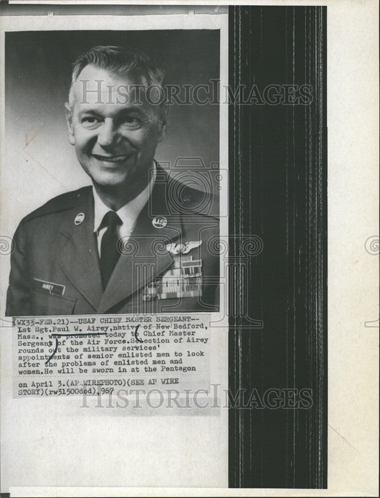 1967 Press Photo Paul W Airey Chief Master Sergeant Air Force New Bedford - Historic Images