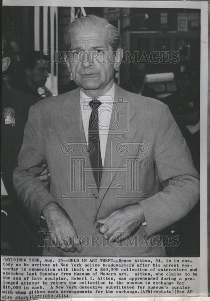 1964 Press Photo Bruce Aitken arrested for theft of the 40,000 collection - Historic Images