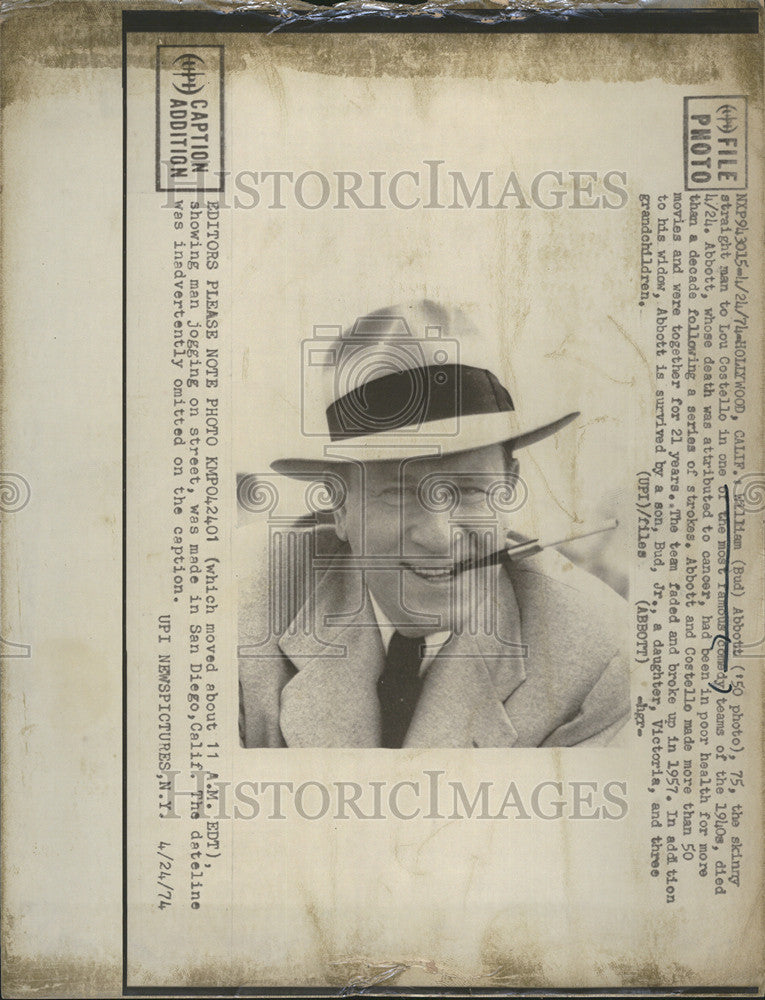 1974 Press Photo William Abbott (Actor) Dies - Historic Images