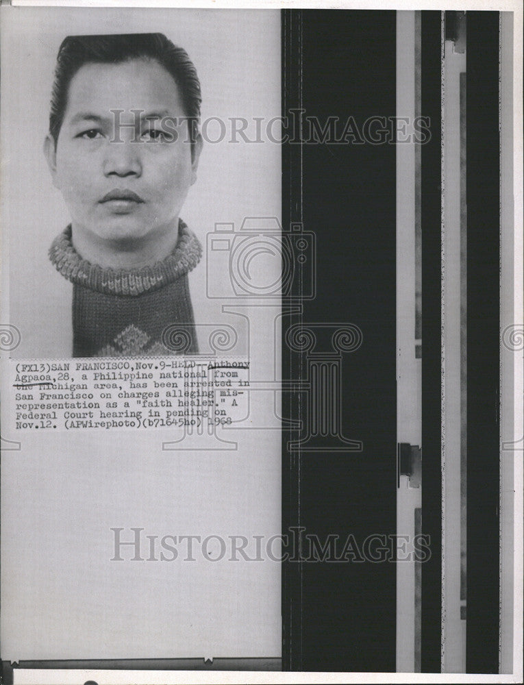 1968 Press Photo Anthony Agpaoa arrested on charges of alleging misrepresentatio - Historic Images