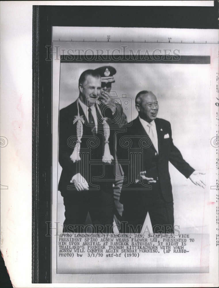 1970 Press Photo Vice President Spiro Agnew Wear Flower Lei Present Bangkok - Historic Images