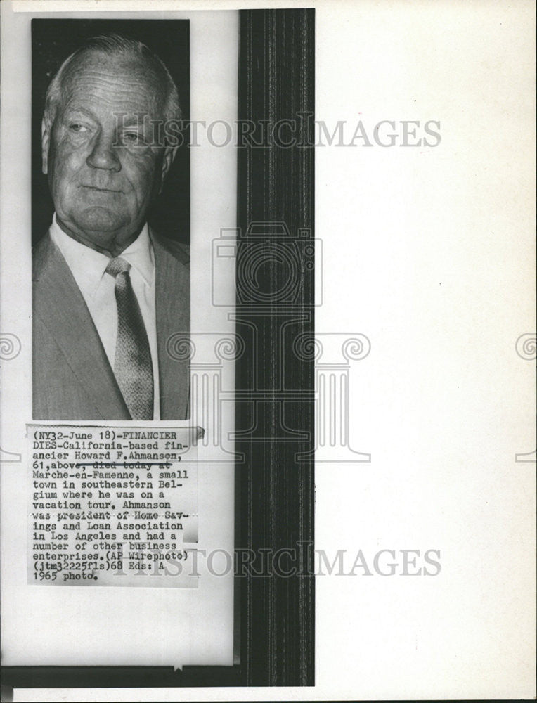 1965 Press Photo Financier Howard F. Ahmanson - Historic Images