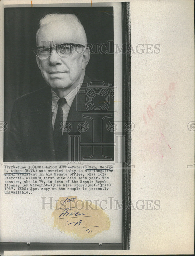 1968 Press Photo Veteran Senator George D. Aiken, Dean of Senate Republicans - Historic Images