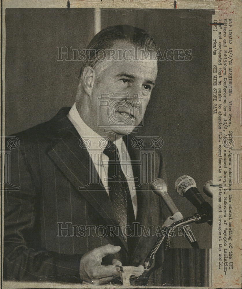 1972 Press Photo Washington Vice President Spiro Agnew UPI Editors Publishers - Historic Images