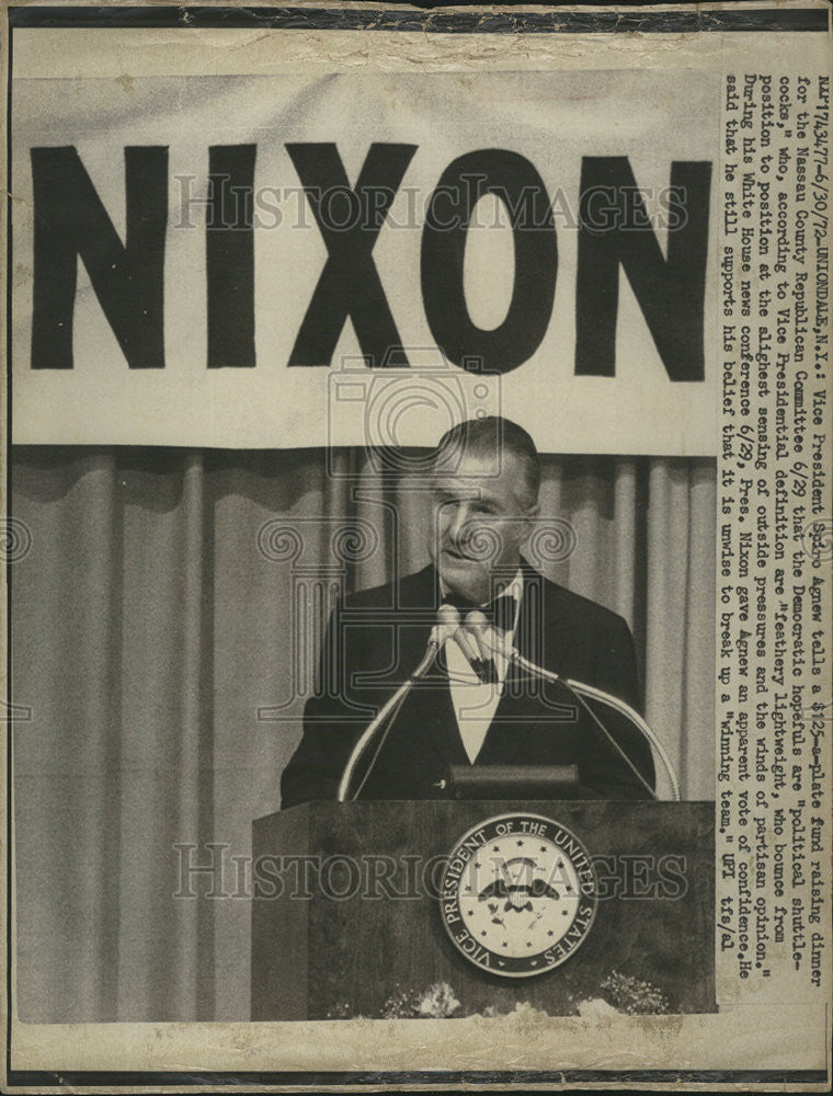 1972 Press Photo Vice President Spiro Agnew spoke at a fund raising diner - Historic Images