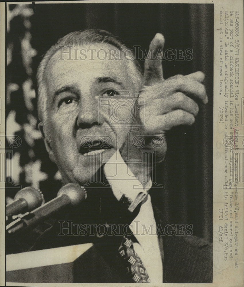 1973 Press Photo Vice President Spiro Agnew in press conference - Historic Images