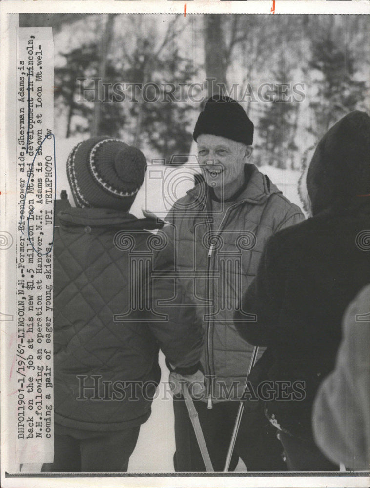 1967 Press Photo Former Eisenhower Sherman Adams Loon Mt Ski Lincoln Hanover - Historic Images