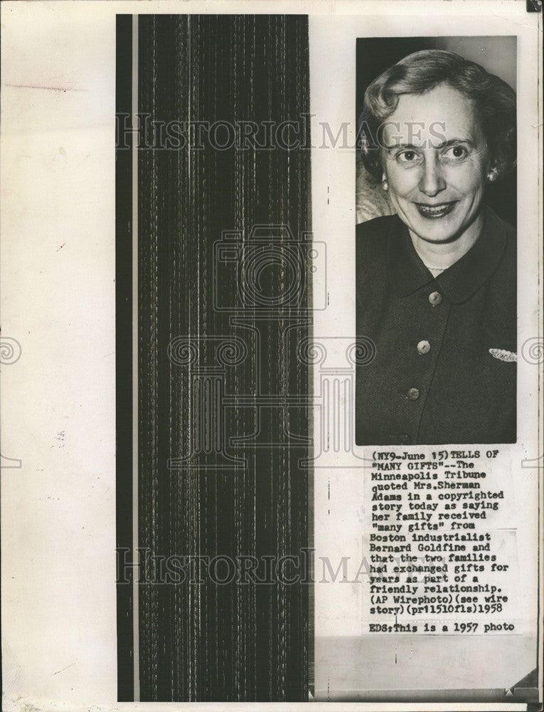 1957 Press Photo Mrs Sherman Adams Minneapolis Tribune Bernard Goldfine Boston - Historic Images