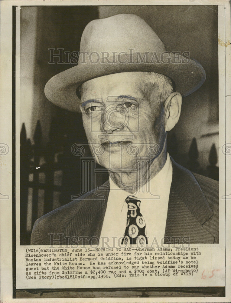 1958 Press Photo President Eisenhower Boston industrialist Bernard Goldfine - Historic Images