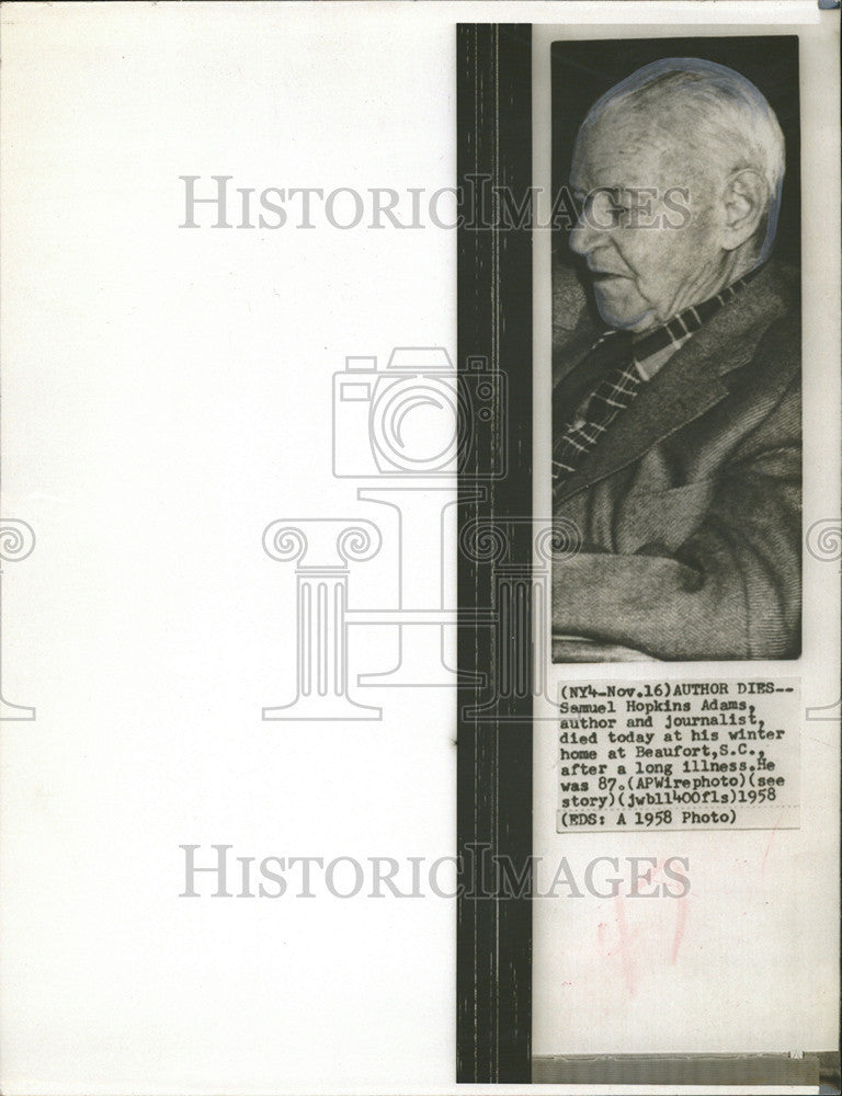 1958 Press Photo Samuel Hopkins Adams author journalist dies winter home - Historic Images