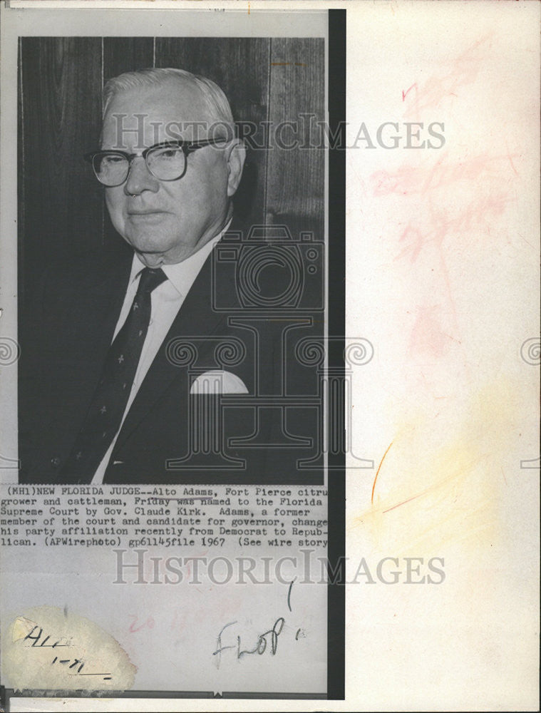 1967 Press Photo Alto Adams New Florida Judge Florida Supreme Court  Gov Claude - Historic Images