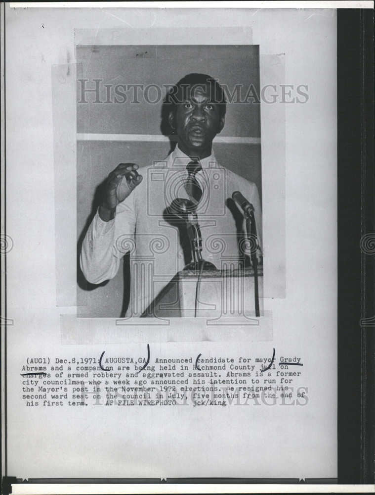 1971 Press Photo Grady Abrams mayor Richmond county jail robbery charge - Historic Images