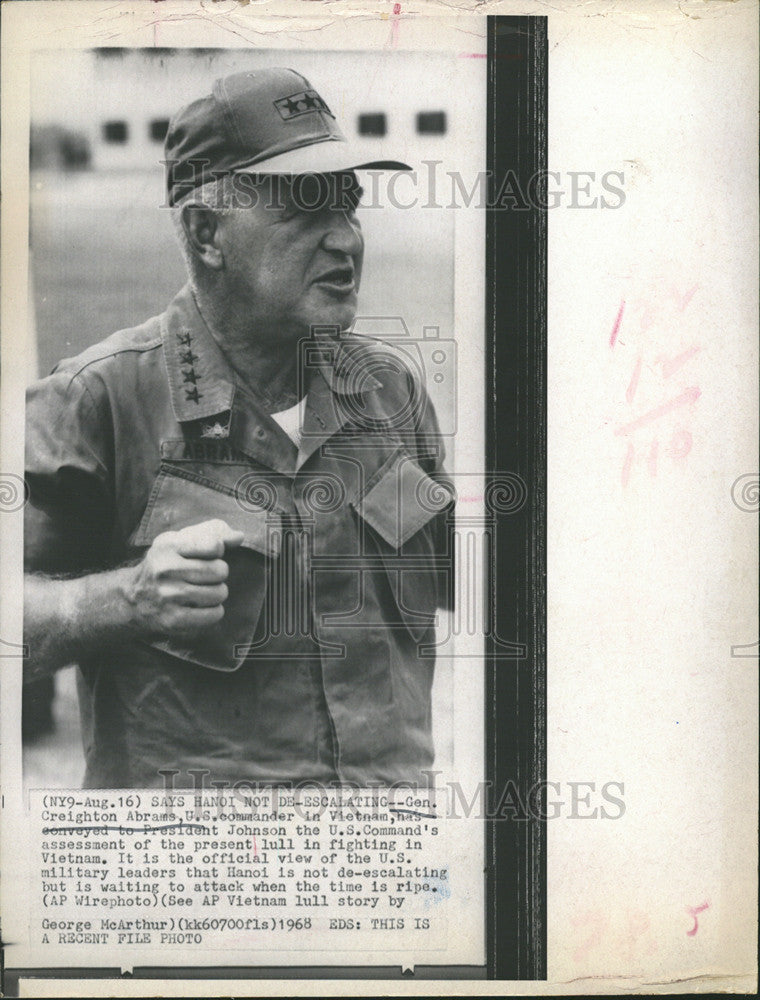 1968 Press Photo Creighton Abrams Vietnam US Commander President Johnson - Historic Images