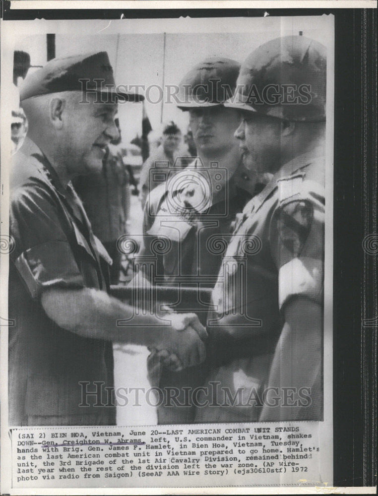 1972 Press Photo Gen Creighton Abrams US commander Brig Gen James Hamlet - Historic Images