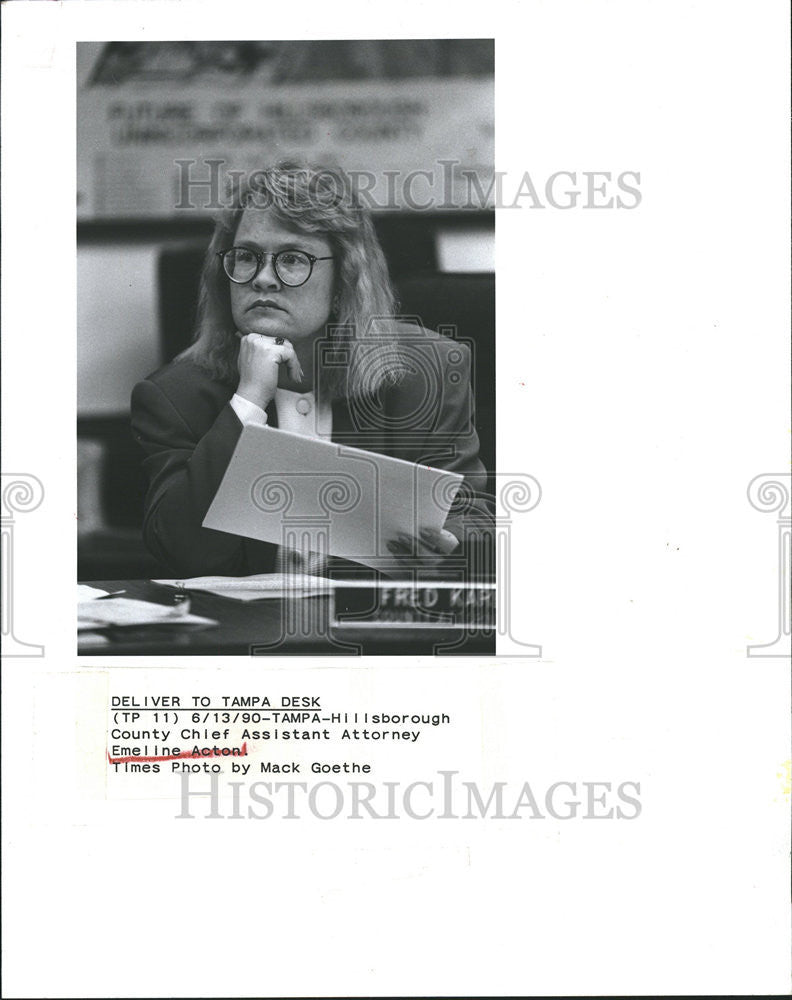 1990 Press Photo Hillsborough County Chief Assistant Attorney Emeline Acton - Historic Images