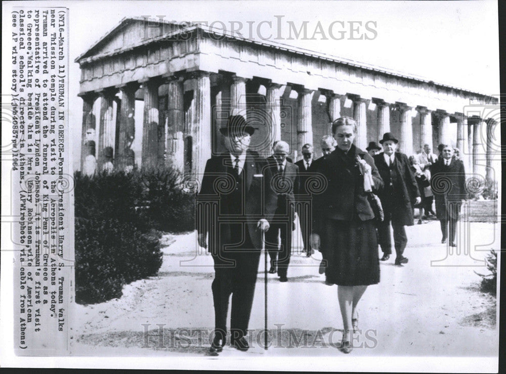 1964 Press Photo  Harry Truman Thission Acropolis Athens - Historic Images