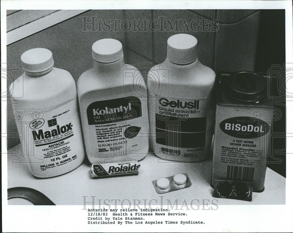 1983 Press Photo Antacids indigestion substance neutralizes stomach acidity - Historic Images