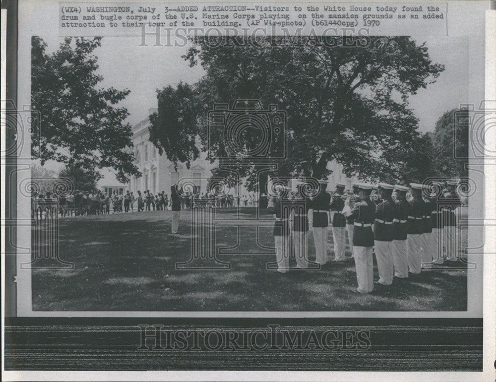 1970 Press Photo White House US Marine Corps Bugle Mansion Drum - Historic Images