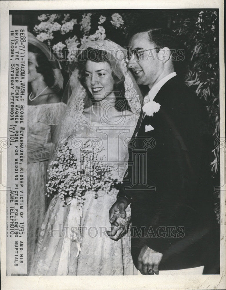 1935 Press Photo George Weyerhauser Wendy Wagner Tacoma Nuptials Bride - Historic Images