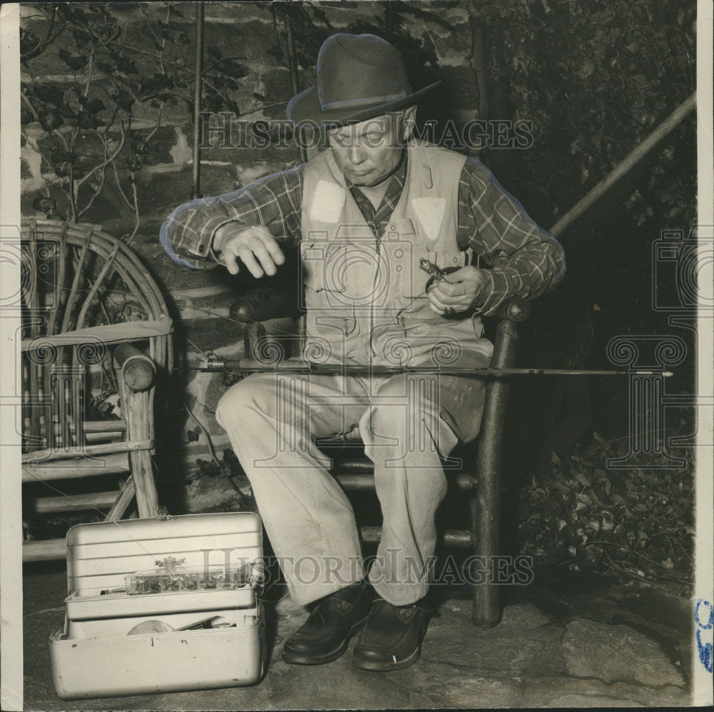 1954 Press Photo Sherman Adams Washington Home Fishing - Historic Images