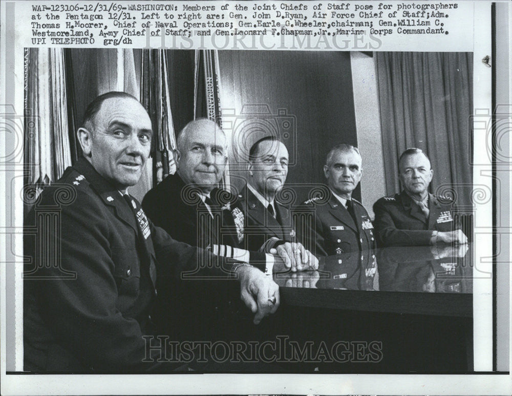 1969 Press Photo Joint Chief Staff Ryan Moorer Wheeler Westmoreland Chapman - Historic Images