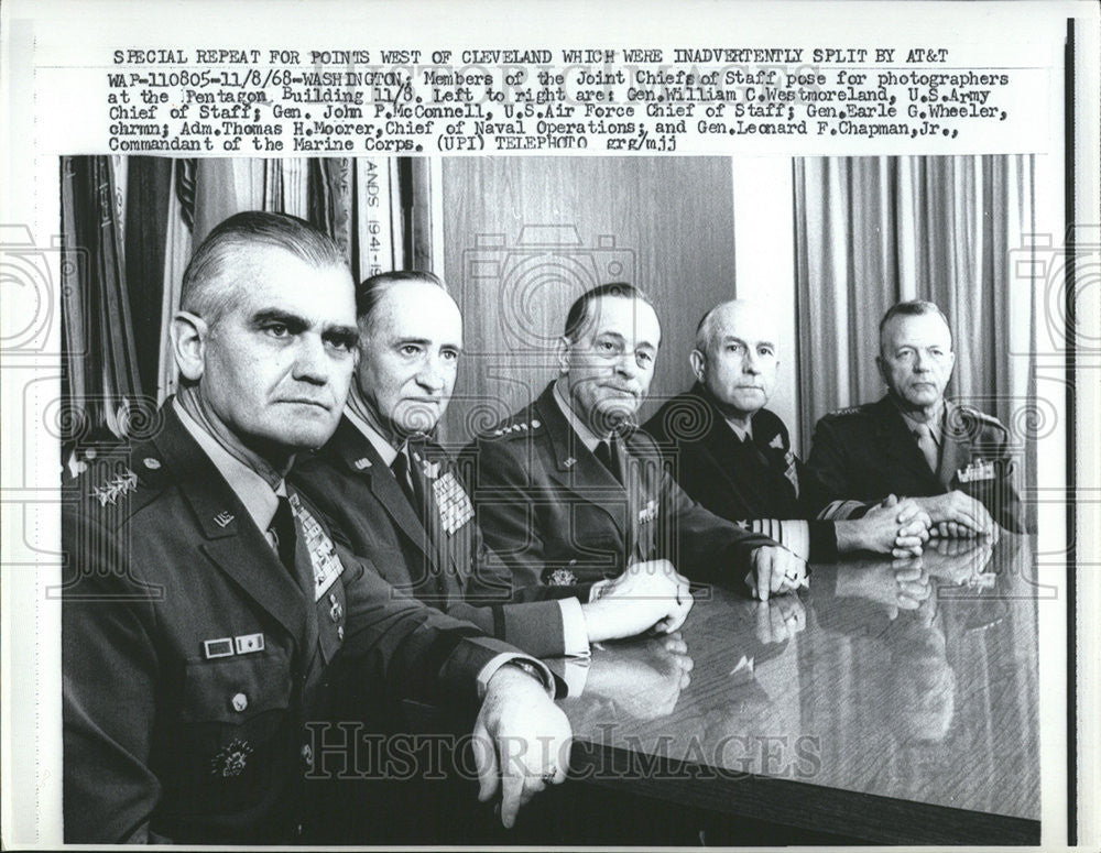 1968 Press Photo Pentagon William Westmoreland US army John Thomas Wheeler - Historic Images