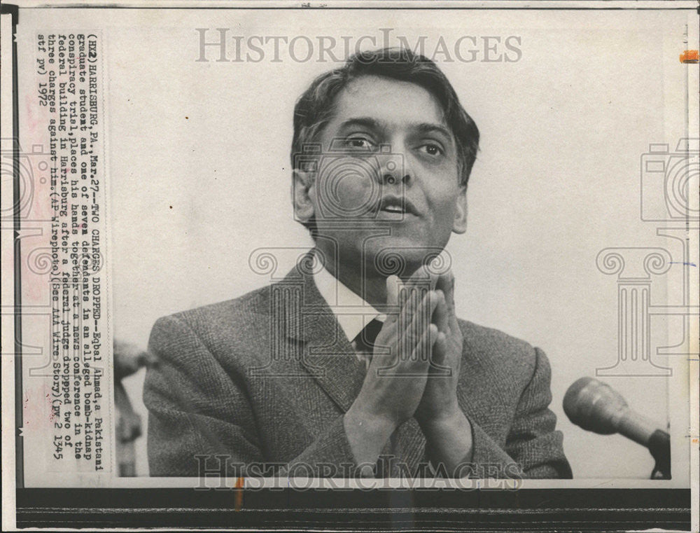 1972 Press Photo Eqbsl Ahmad Pakistani Seven Bomb Kidnap Conspiracy Trial - Historic Images